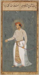 Der Kaiser Jahangir mit Bogen und Pfeil, abgelöstes Manuskriptblatt mit Malerei, ca. 1603